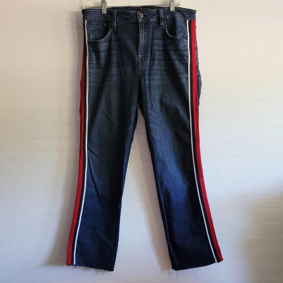 Sanctuary Jeans Size 32/14 Blue Modern Straight Crop High Rise Tuxedo Stripe - Picture 1 of 13